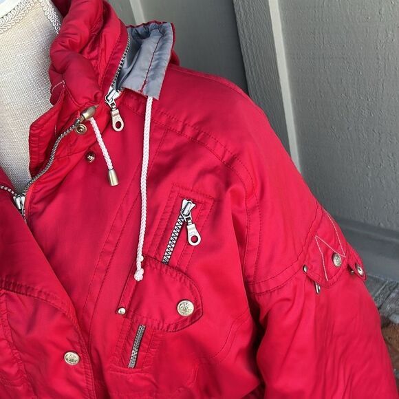 Red Ski Jacket with Silver Accents and Insulation - Picture 7 of 12